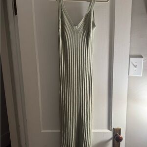 Sleeveless Ribbed V-Neck Maxi Dress in Sage Green